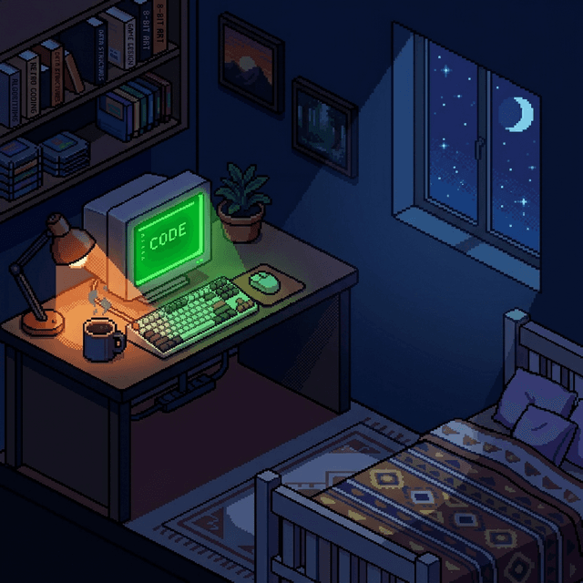 pixel workspace at night